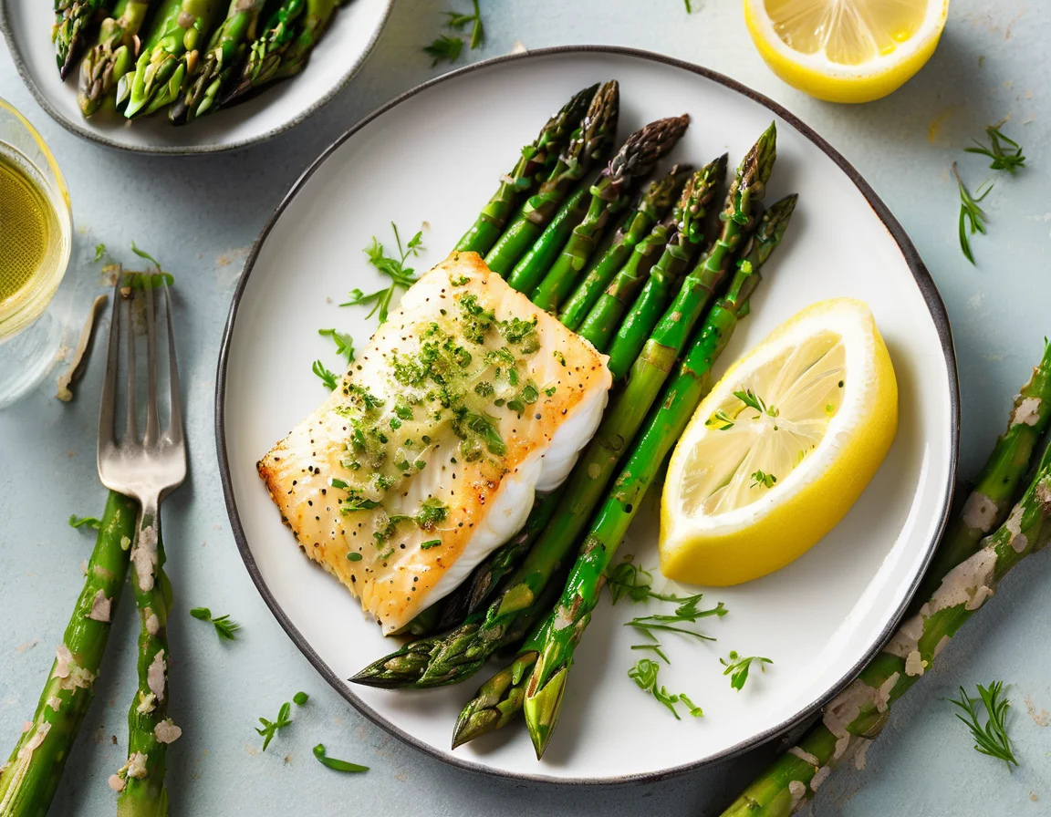 Bacalao al Horno con Espárragos Verdes y Patatas