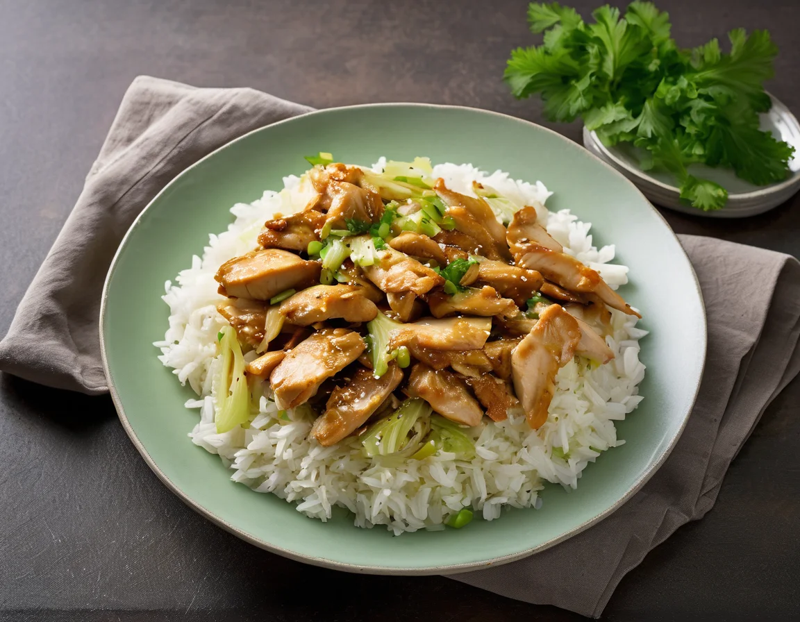 Pollo al Vapor con Repollo Aromático y Arroz Blanco