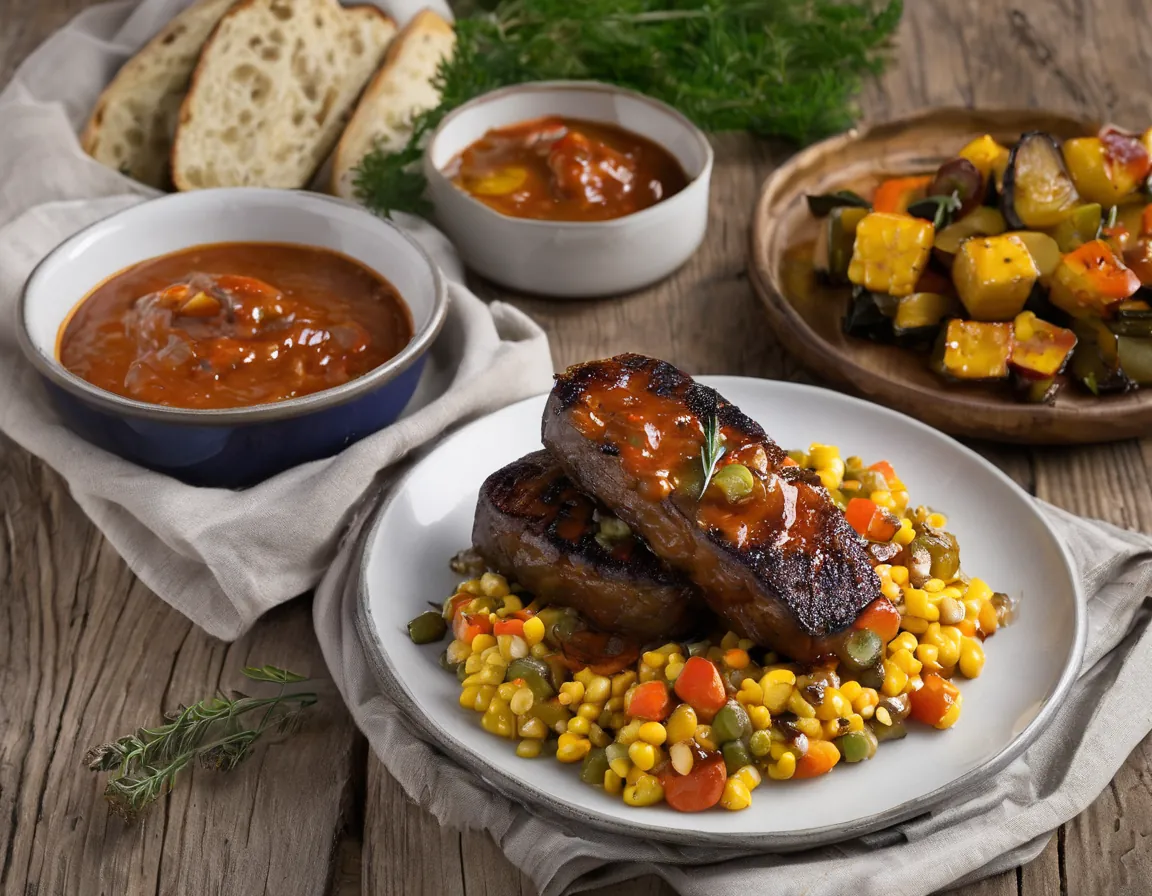 Maíz asado canadiense con salsa cremosa de arce y verduras asadas