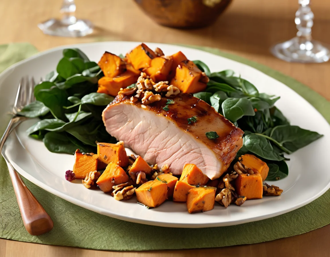 Lomo de Cerdo con Puré de Boniato y Espinacas