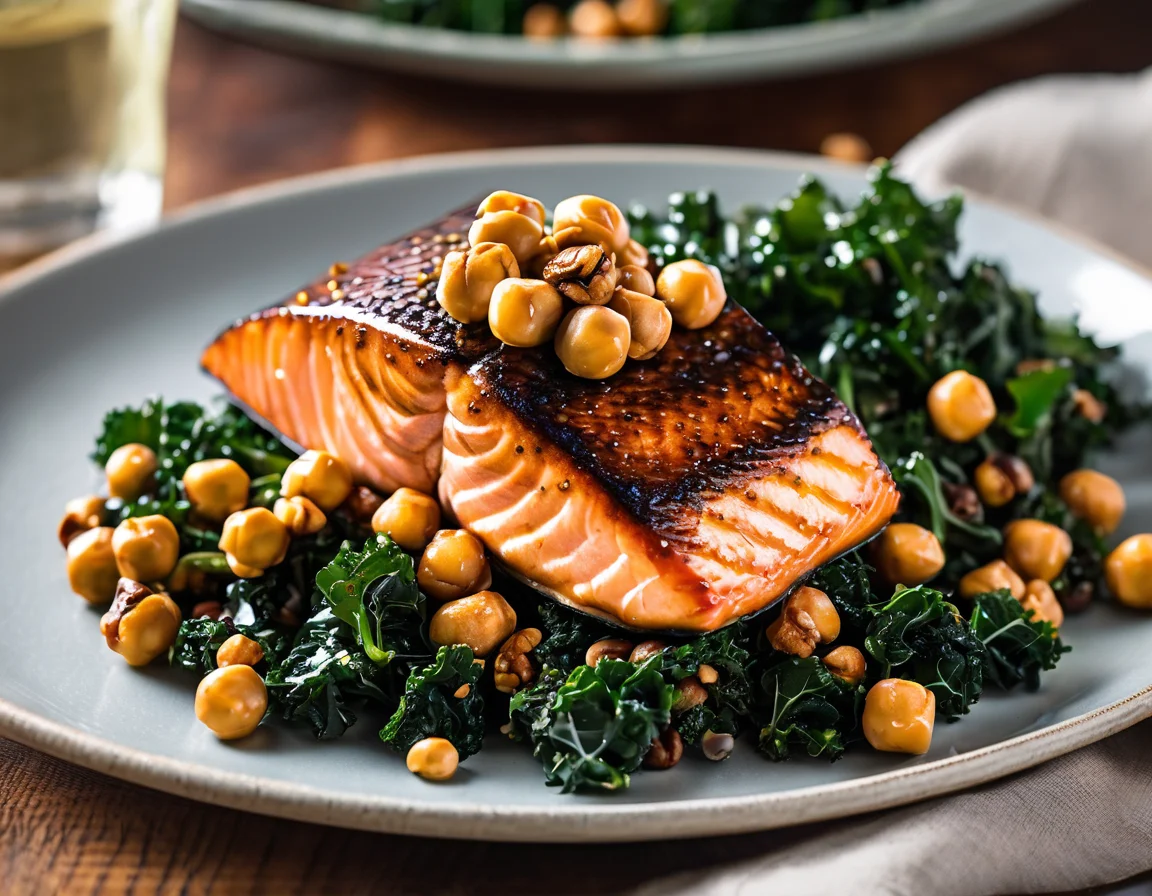 Salmón con Garbanzos al Pimentón y Espinacas