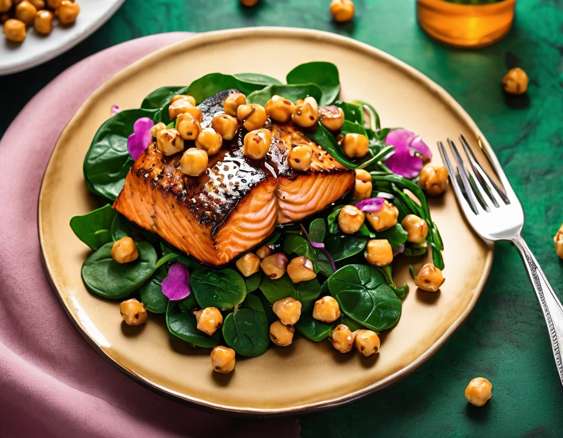 Salmón al Romero con Garbanzos y Espinacas