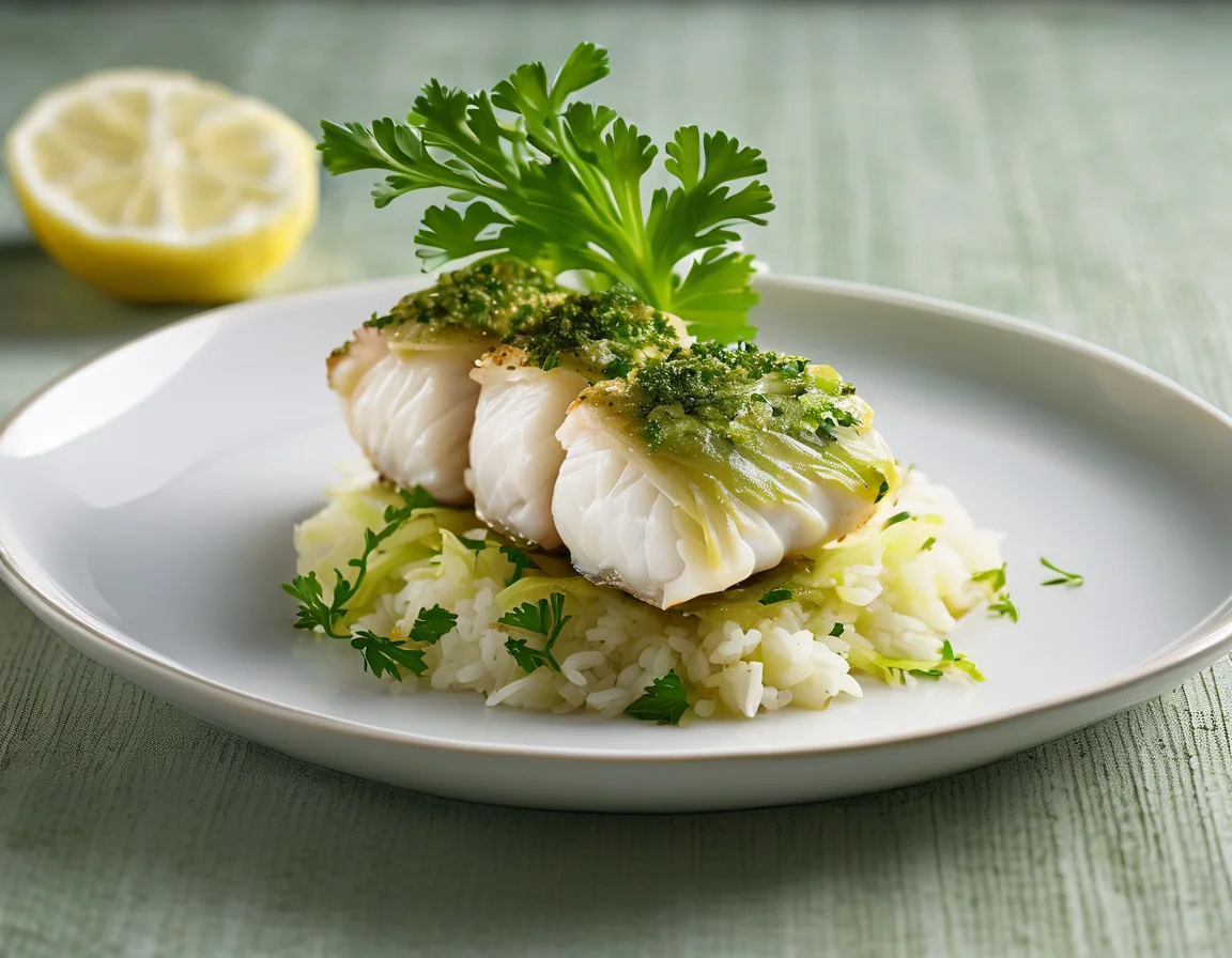 Pescado al Vapor con Coliflor y Salsa de Limón y Eneldo