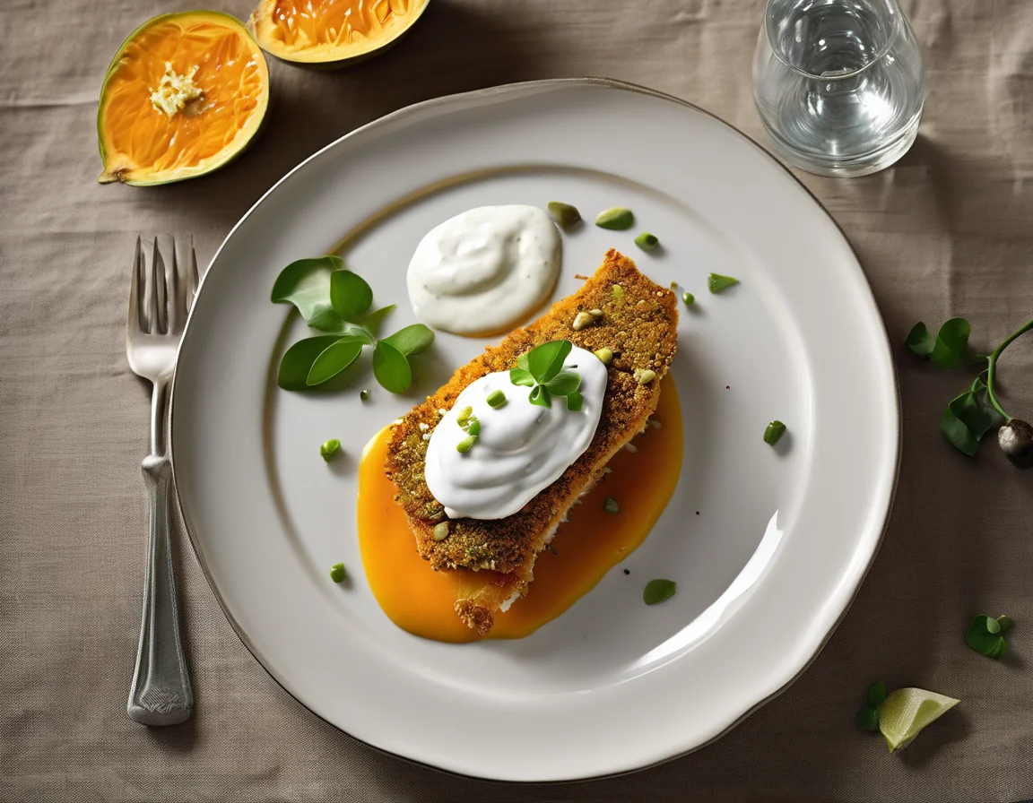 Filete de Lubina con Puré de Calabaza y Salsa de Yogur