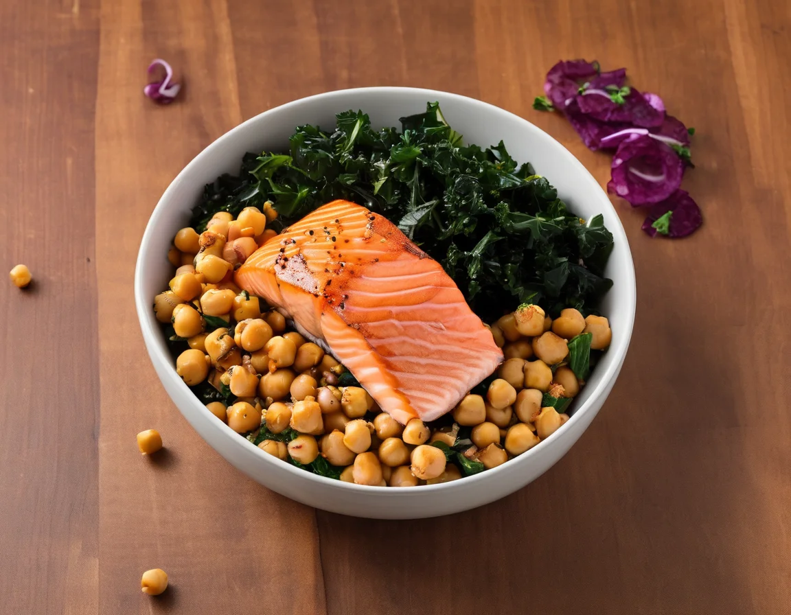 Salmón a la Plancha con Garbanzos Estofados y Espinacas