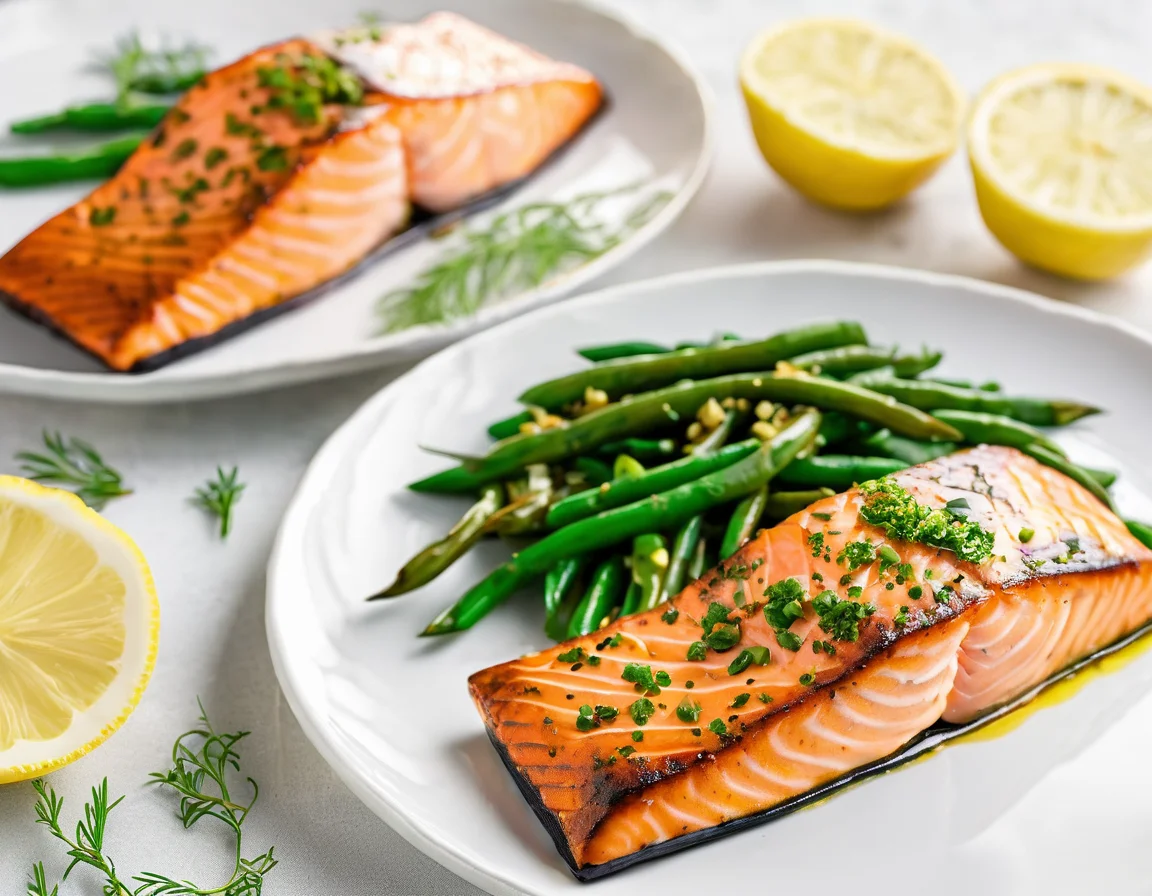 Salmón a la Plancha con Judías Verdes al Ajillo y Ensalada de Quinoa