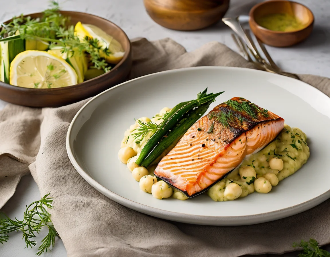 Salmón al Horno con Garbanzos y Espinacas
