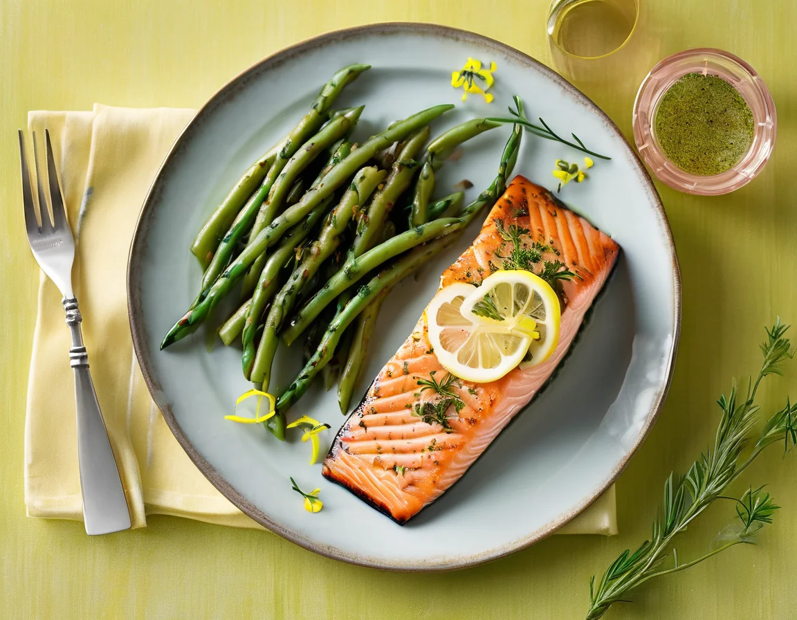 Salmón a la Plancha con Judías Verdes al Ajillo