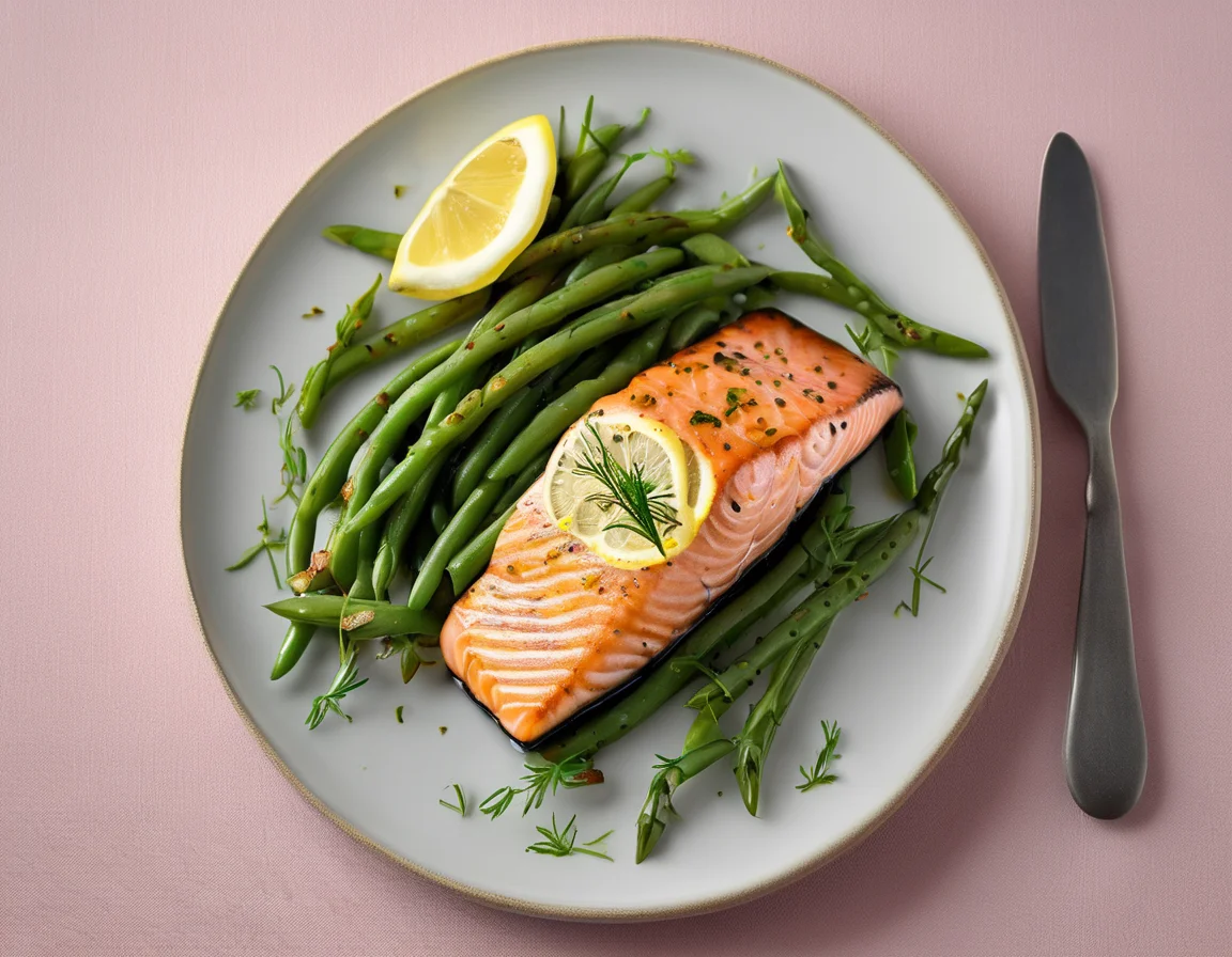 Salmón al Horno con Judías Verdes al Ajillo Suave