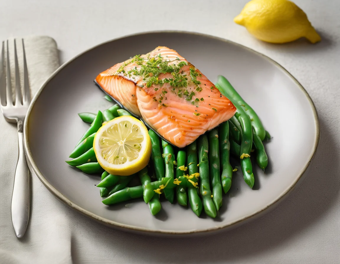 Salmón a la Plancha con Judías Verdes al Ajillo Sin Ajo