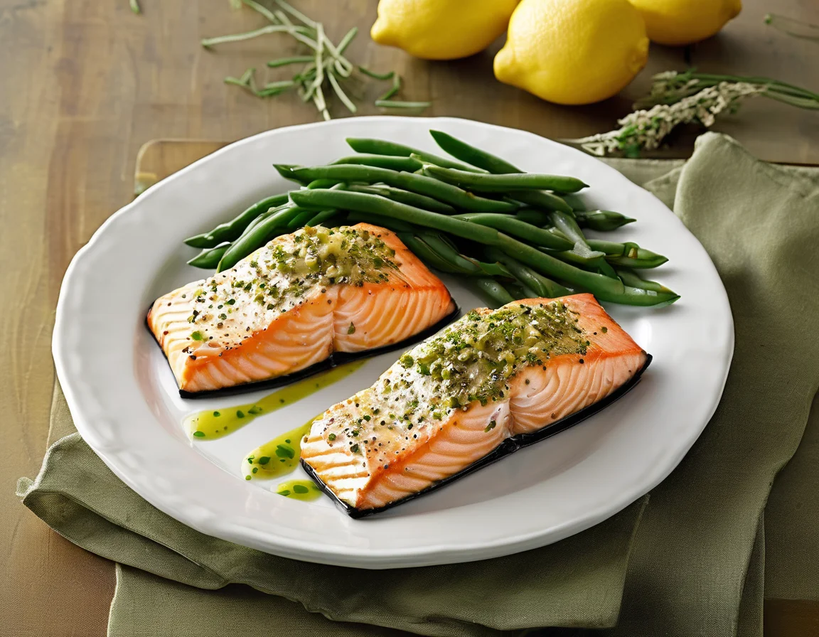Salmón al Horno con Judías Verdes y Sofrito Mediterráneo