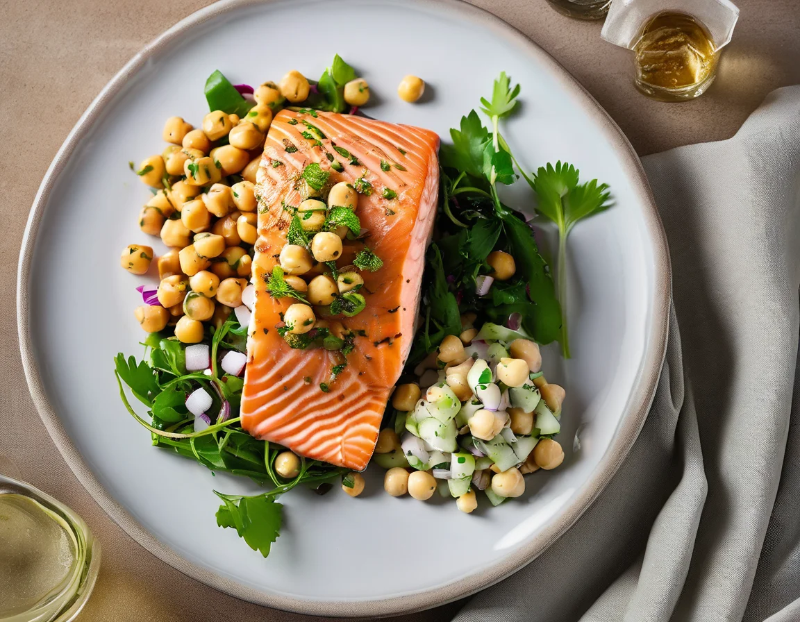 Salmón al Horno con Garbanzos y Verduras Mediterráneas