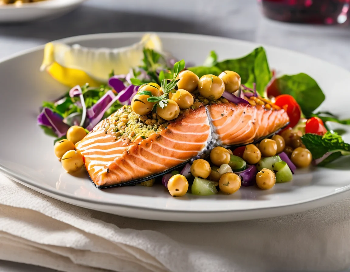 Salmón a la Española con Garbanzos y Espinacas