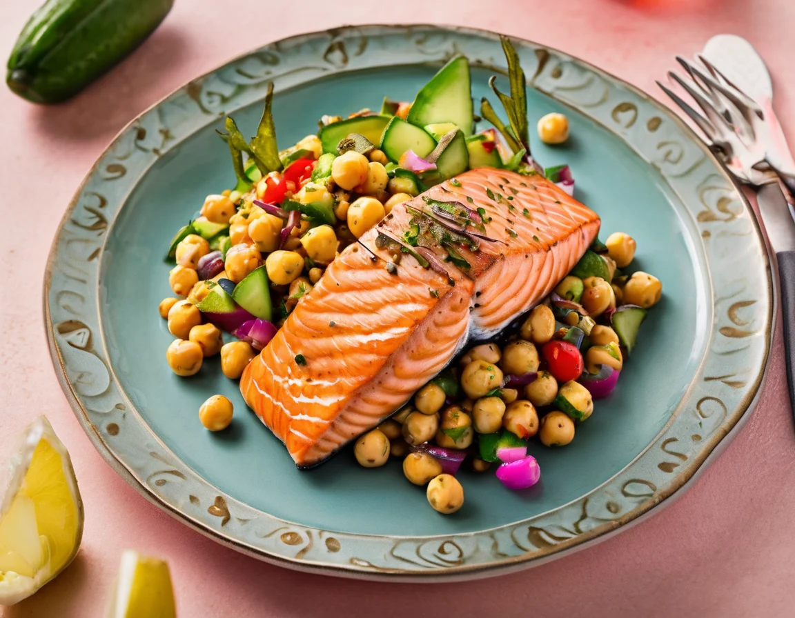 Salmón a la Plancha con Garbanzos Estofados y Espinacas