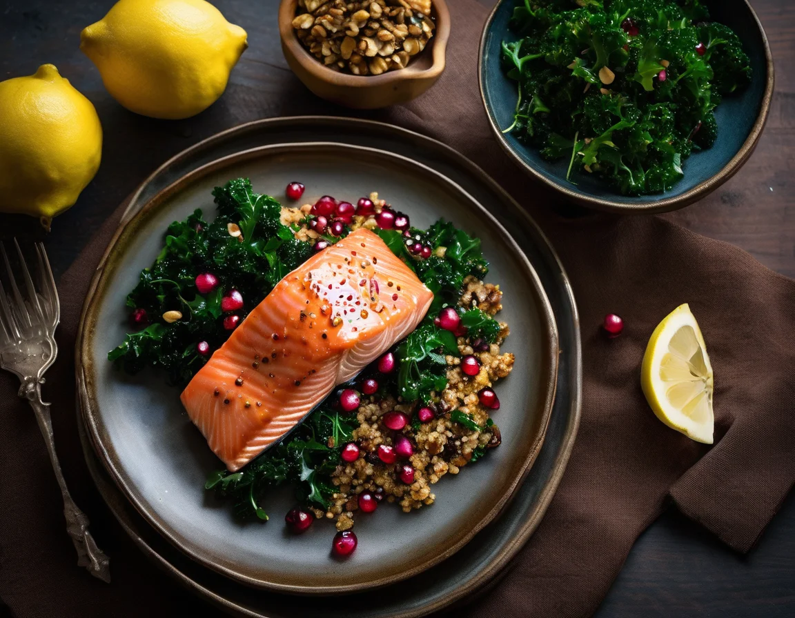 Salmón del Pacífico Noroeste con Glaseado de Nuez y Granada