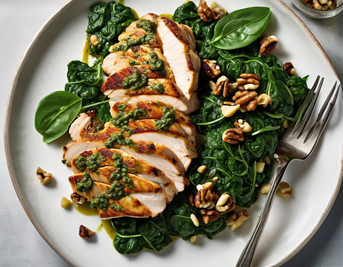 Pollo Mediterráneo con Espinacas y Salsa de Limón y Eneldo