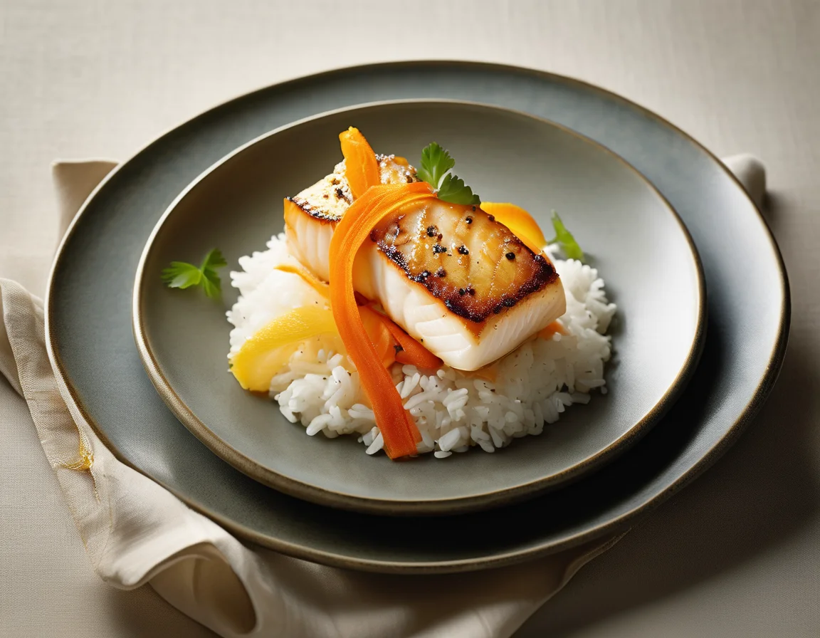 Pescado al Horno con Zanahorias Glaseadas y Arroz Blanco