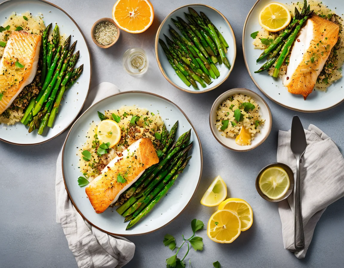 Bacalao al Horno con Espárragos Verdes y Salsa de Almendras