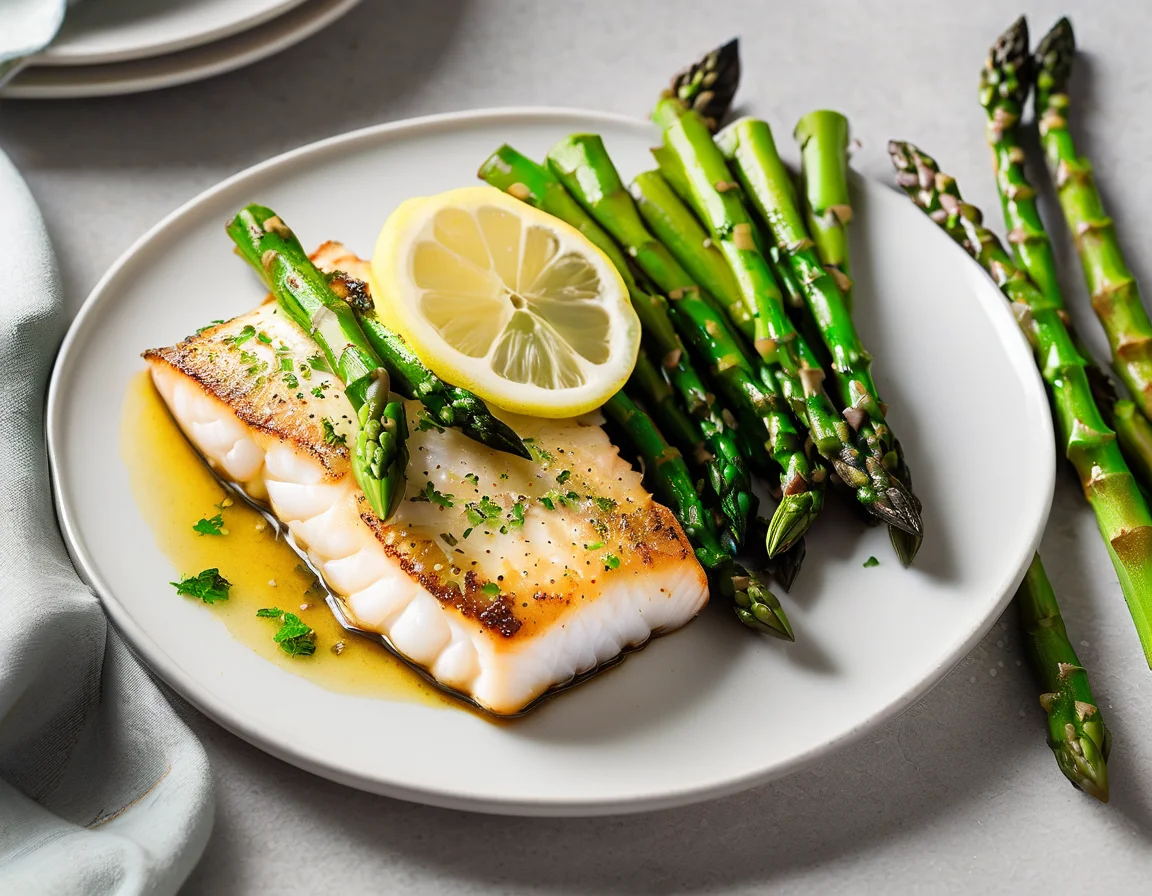 Bacalao al Horno con Espárragos Verdes y Salsa de Almendras
