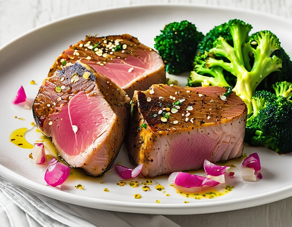 Atún a la Plancha con Brocoli al Ajillo y Patatas Panaderas