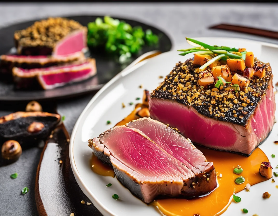 Filete de Atún con Puré de Boniato al Azafrán