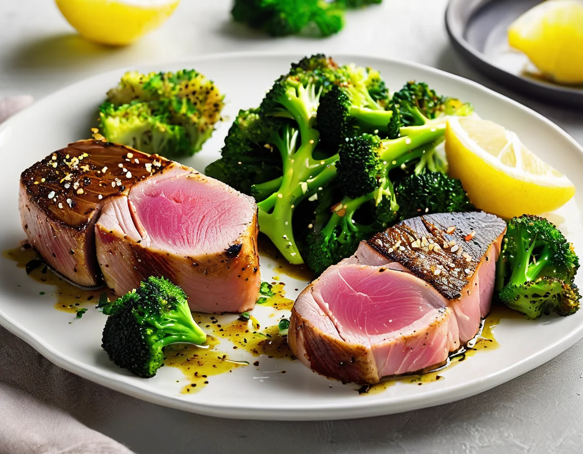 Atún a la Plancha con Brócoli al Ajillo Mediterráneo