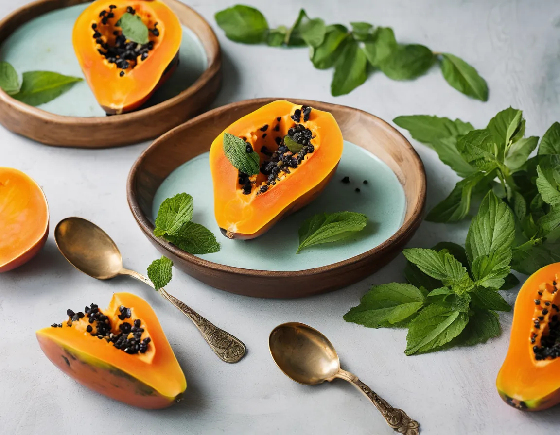 Papaya Asada Baja en FODMAP con Jengibre y Menta