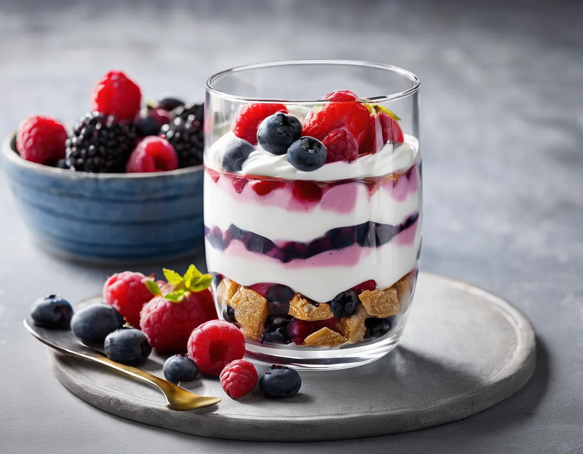 Parfait de Yogur Griego con Bayas y Frutas Bajas en Fructosa