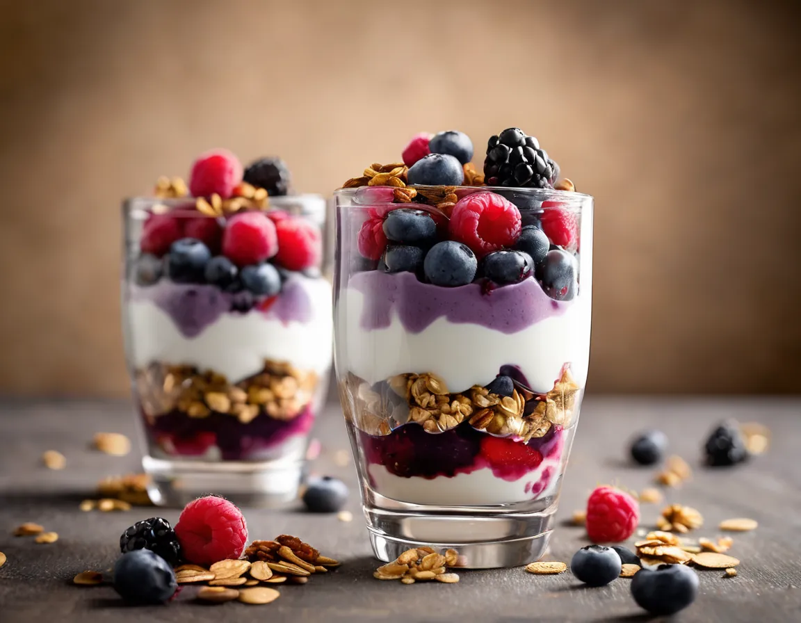 Parfait de Yogur Griego con Bayas y Granola Alta en Fibra