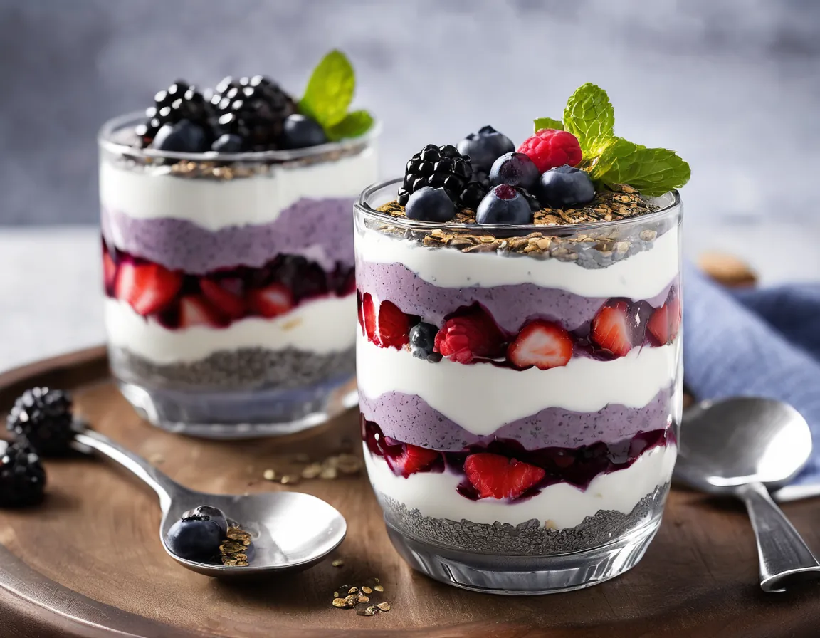 Parfait de Yogur Griego con Bayas y Semillas de Chía