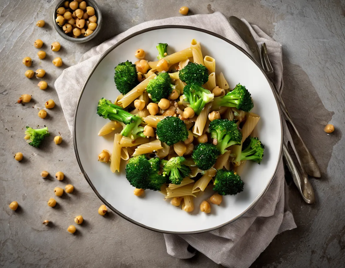 Pasta Integral con Brócoli y Garbanzos a la Siciliana