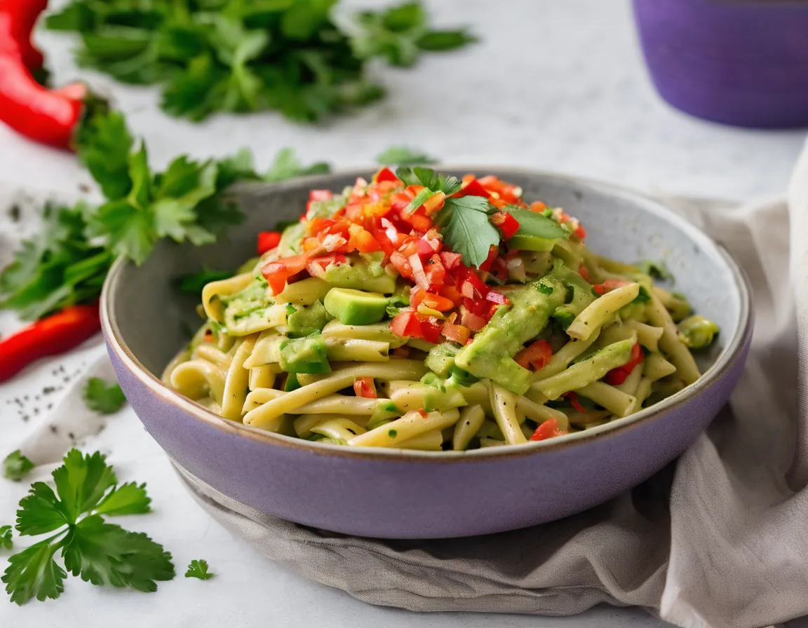 Pasta Integral con Salsa de Aguacate y Verduras a la Latina