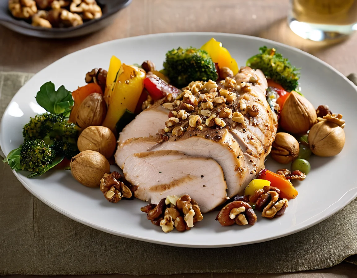 Pechuga de Pavo con Nueces y Verduras Mediterráneas