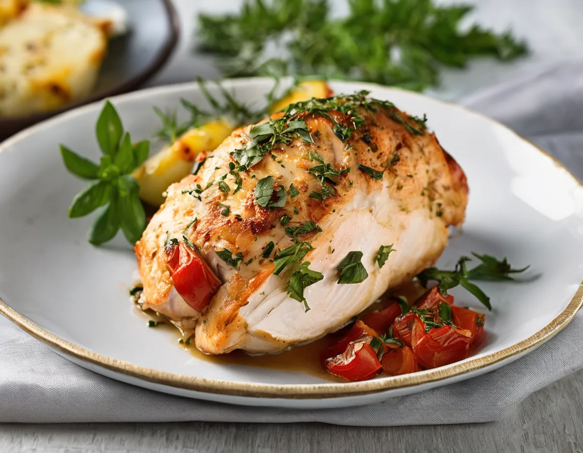 Pechuga de Pollo Rellena de Tomate y Hierbas Baja en Carbohidratos