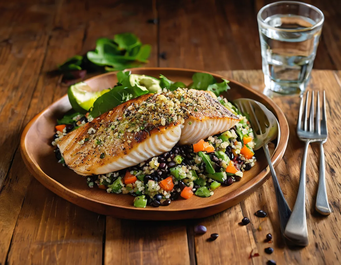 Pescado a la Parrilla con Ensalada de Quinoa y Aguacate