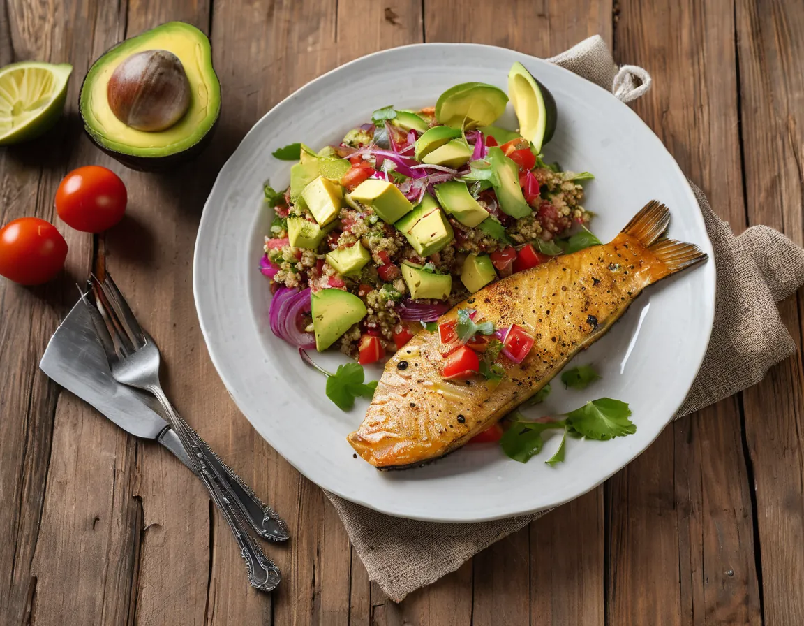 Pescado a la Veracruzana con Ensalada de Aguacate y Quinoa