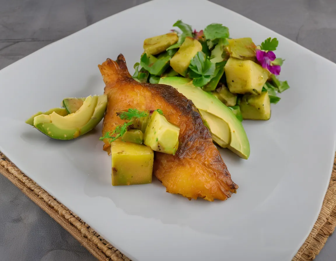 Pescado al Horno con Batatas Asadas y Ensalada de Aguacate Adaptado para Resistencia a la Insulina