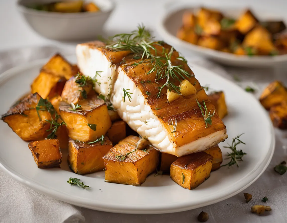 Pescado al Horno con Batatas Asadas y Hierbas