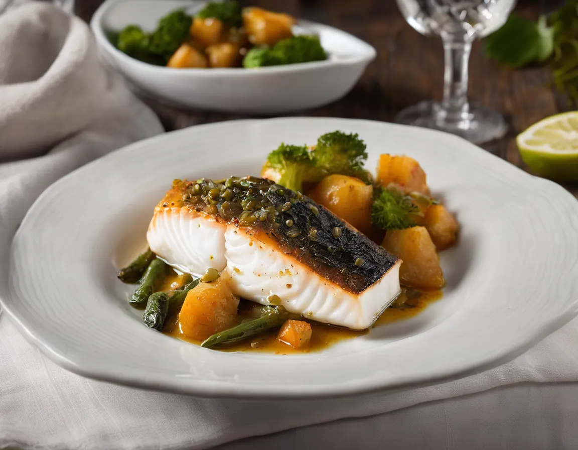 Pescado al Horno con Lentejas Suaves y Verduras