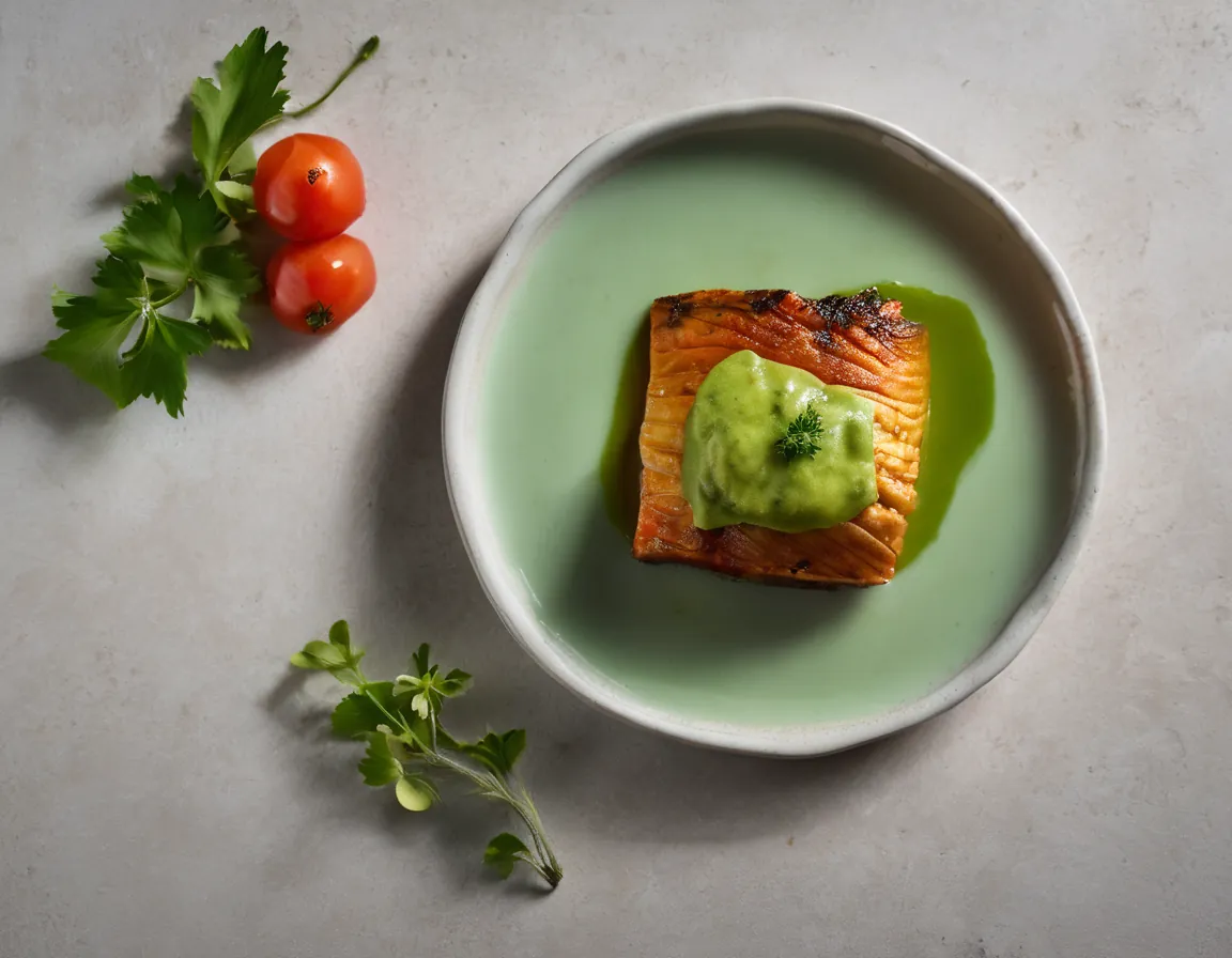 Pescado al Horno con Tomates Asados y Puré de Calabacín