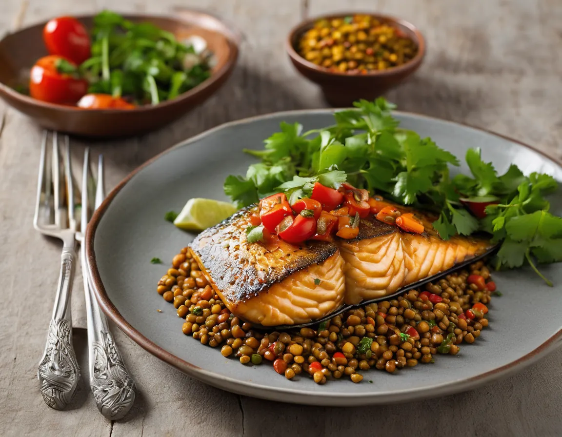 Pescado con Lentejas al Estilo Latino Adaptado para Hipercolesterolémia