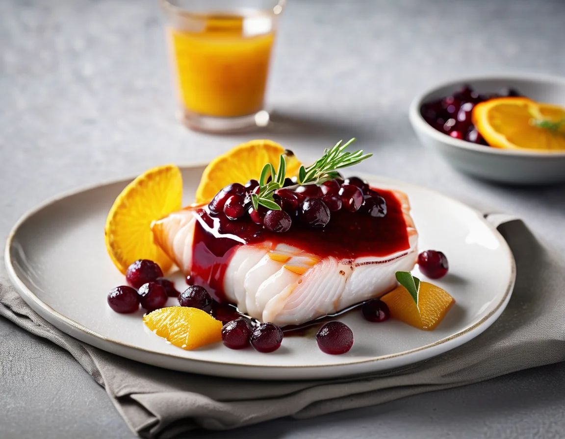 Filete de Pescado Fresco con Salsa de Naranja y Arándanos Rojos