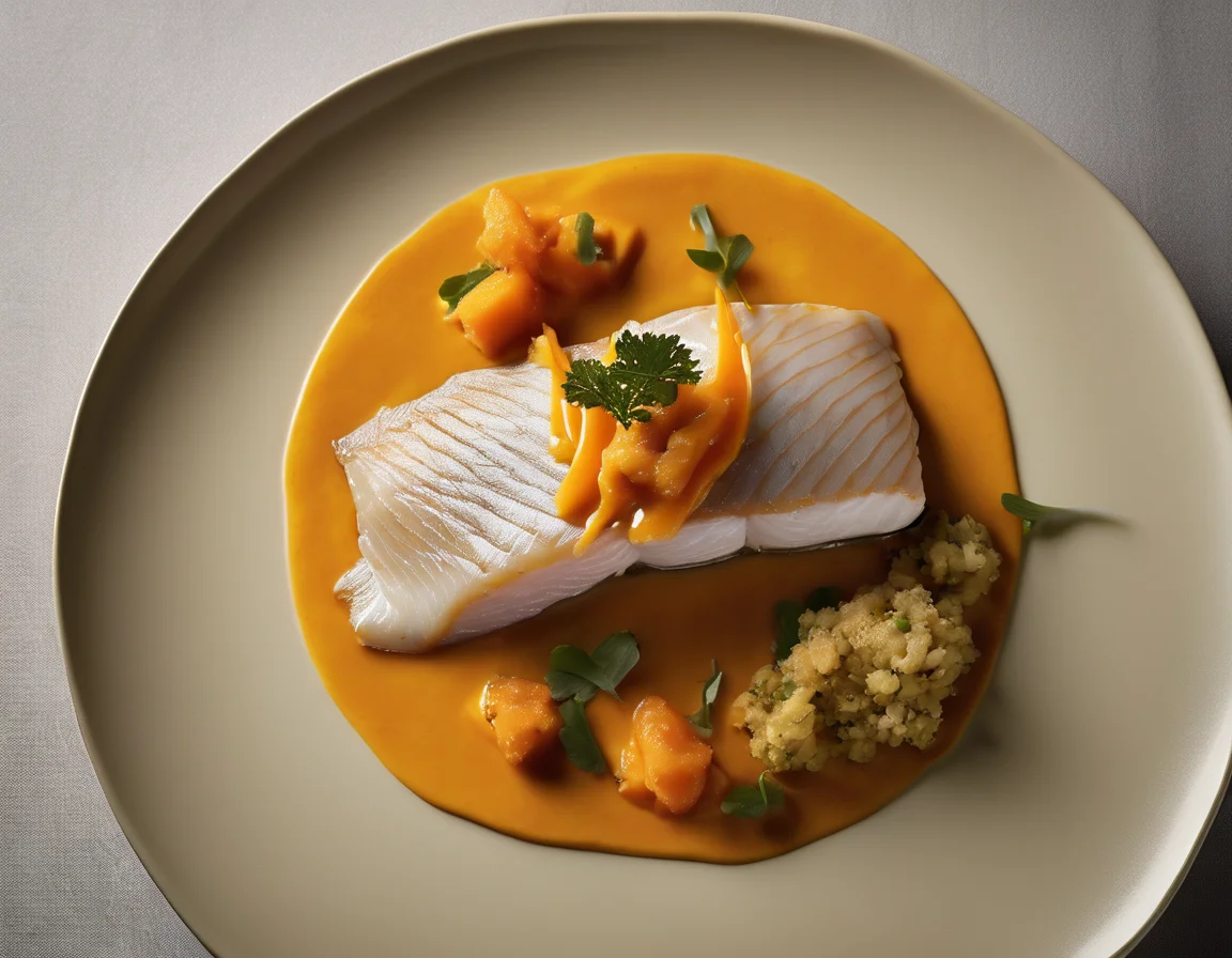 Filete de Pescada con Salsa de Papaya y Puré de Ñame