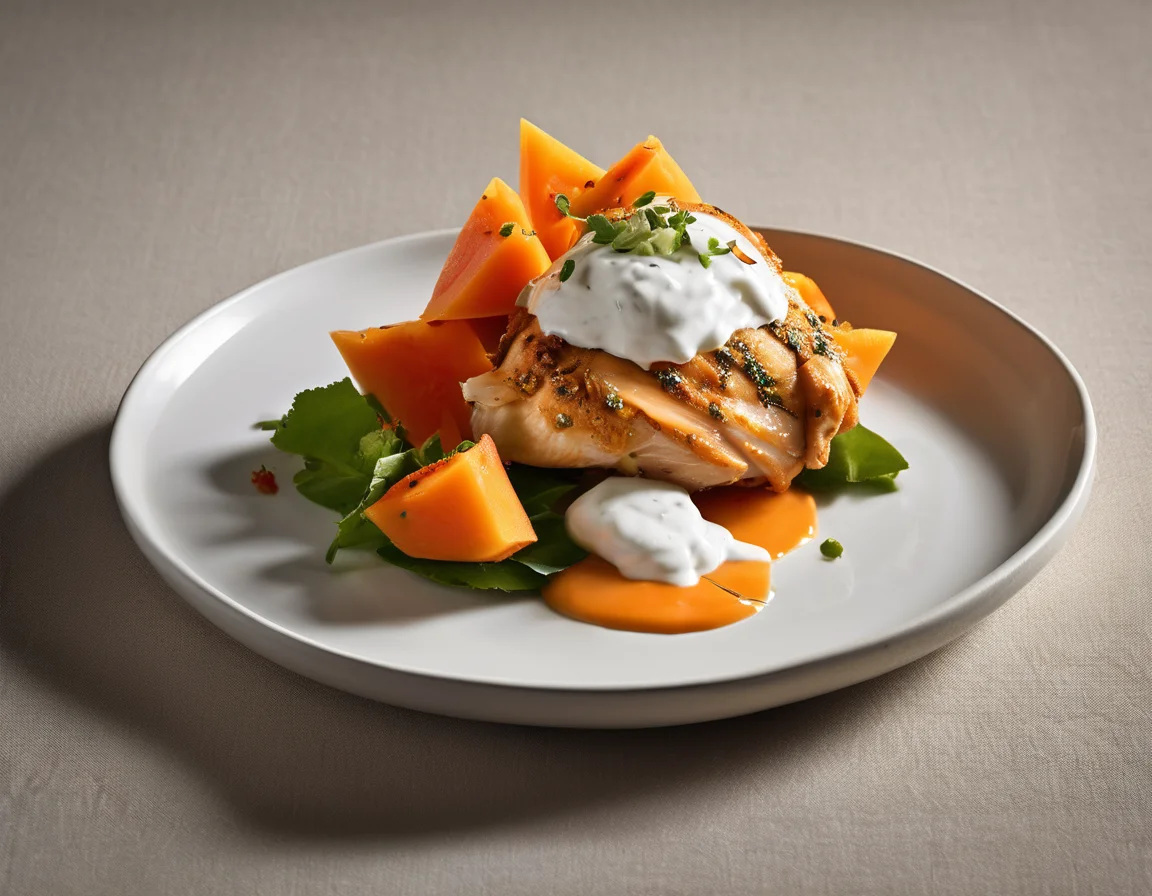 Suprema de Pollo con Papaya Dulce y Yogur Probiótico