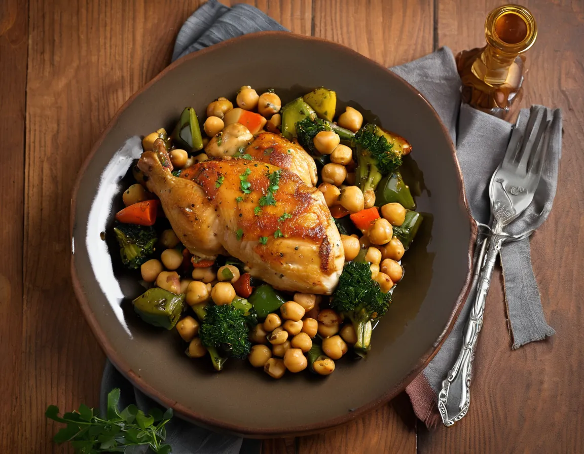 Pollo con Garbanzos y Verduras al Estilo Mediterráneo