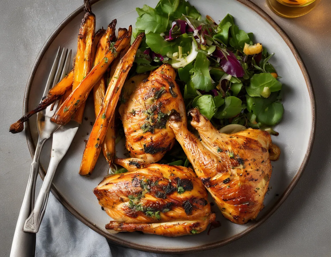 Pollo con Zanahorias al Horno y Ensalada de Repollo