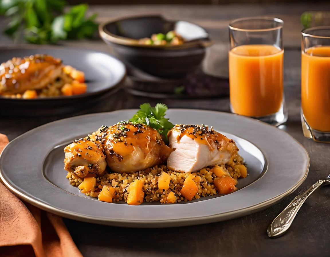 Pollo al Horno con Salsa de Lechoza y Quinoa Mediterránea