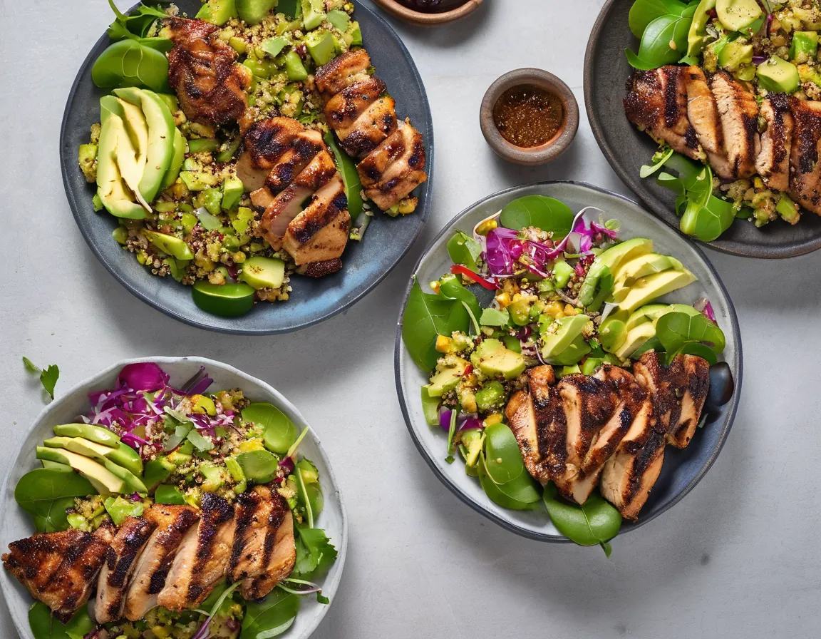 Pollo y Cordero a la Parrilla con Ensalada de Quinoa y Aguacate Adaptado para Hipercolesterolémia