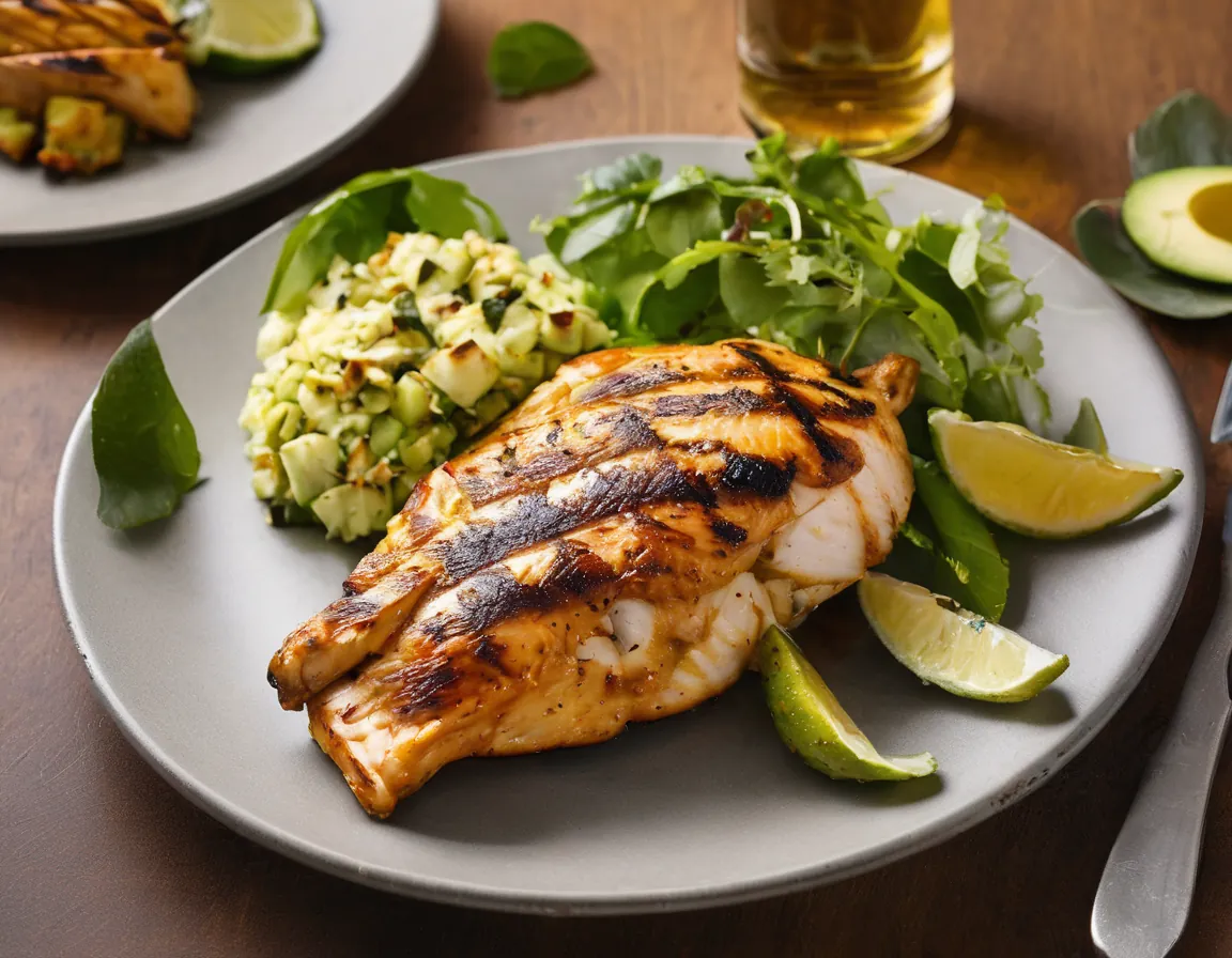 Pollo y Pescado a la Parrilla con Ensalada de Aguacate