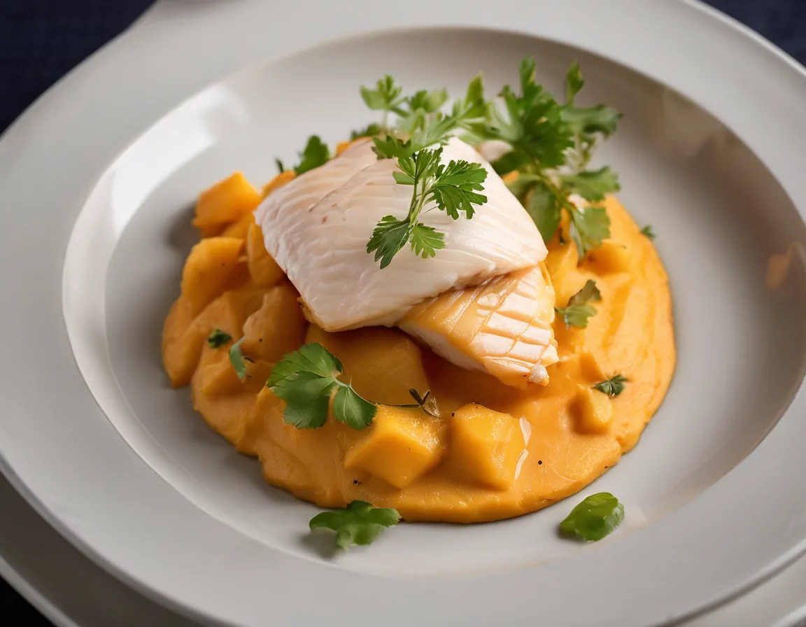 Pollo y Pescado al Vapor con Puré de Batata